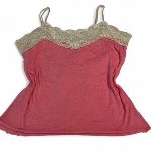 Bongo Lace Trim Camisole Women Pink Excellent Spaghetti Strap‎ Y2K Coquette